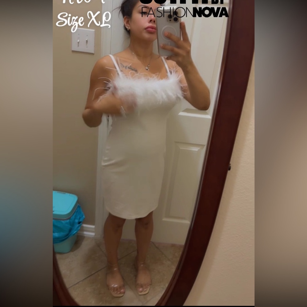 Fashion Nova White Feather Trim Mini Dress